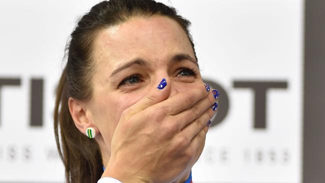 Rebecca Wiasak after winning her Individual Pursuit world title.