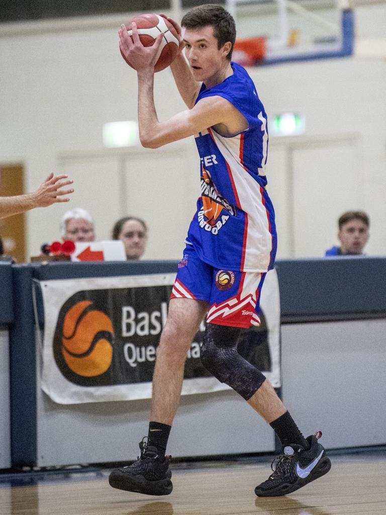 Patrick Roche, Mountaineers. QSL basketball mens, Mountaineers vs Gold Coast Rollers. Friday, June 18, 2021. Picture: Nev Madsen.