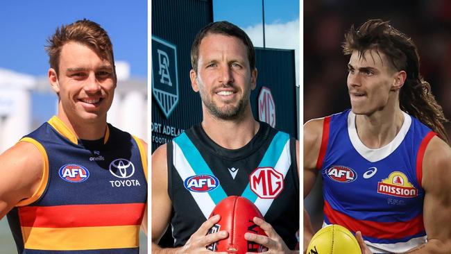 Riley Thilthorpe, Travis Boak and Caleb Poulter are among of SA's most eligible AFL footballers. Pictures: File