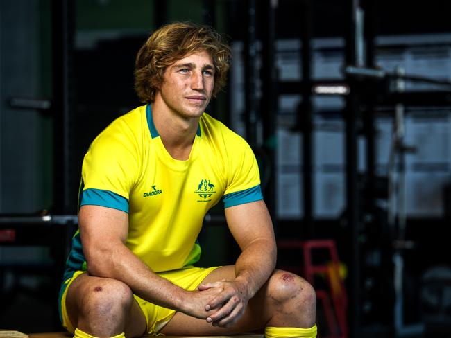 Australian rugby sevens forward Jesse Parahi poses for a photograph at the official presentation of the men's and women's rugby sevens teams announcement for the Gold Coast Commonwealth Games, in Sydney, Thursday, March 15, 2018. (AAP Image/Brendan Esposito) NO ARCHIVING