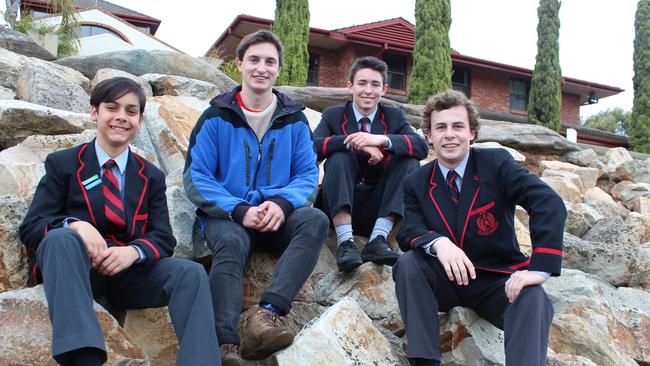 Rostrevor boarders Laquell Banderson (Yr 9 from Darwin), Boarding House supervisor Alex Cusack, Darcy McKenny and Luke Homan (both Yr 10 from Naracoorte). Rostrevor will spend more than $2 million upgrading its Boarding House.