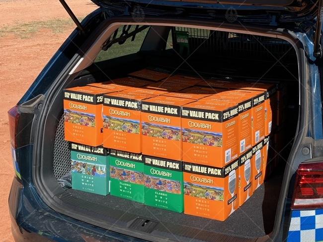 Northern Territory Police seized a total of 395 litres of alcohol headed for Alice Springs and remote indigenous communities. Picture: Supplied.