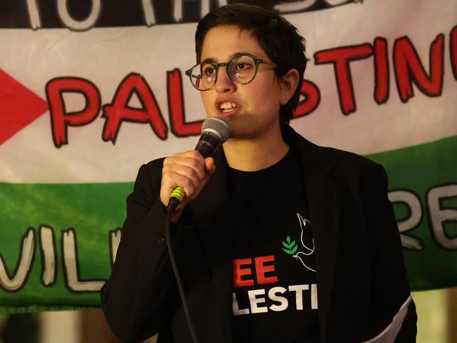 Gabrielle di Vietri speaking at the rally on Thursday night. Picture: Brendan Beckett