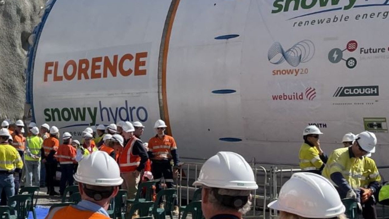 Workers with the boring machine “Florence” which has been stuck after achieving just 70m of tunnelling.