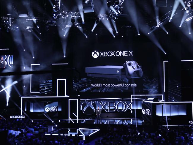 Xbox chief Phil Spencer introduces the 'Xbox One X' during the Microsoft Xbox E3 briefing at the Galen Center on June 11, 2017 in Los Angeles, California.