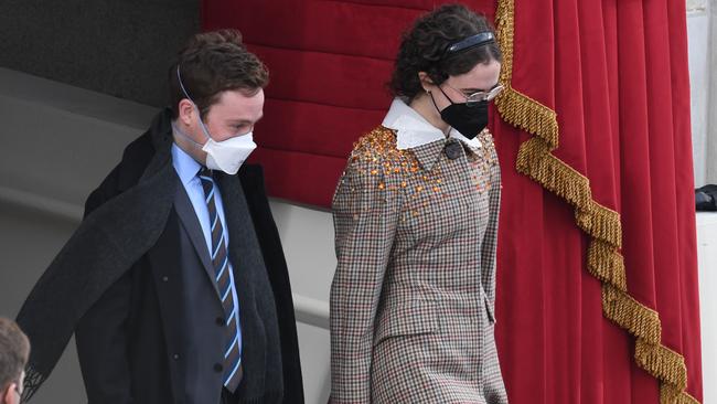 Ella Emhoff with her brother Cole Emhoff at the inauguration of Joe Biden. Picture: Olivier Douliery/AFP