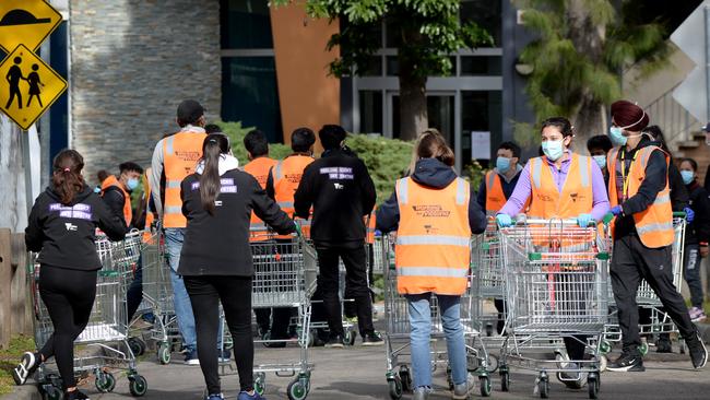 Food was supplied to people in the locked-down towers. Picture: Andrew Henshaw