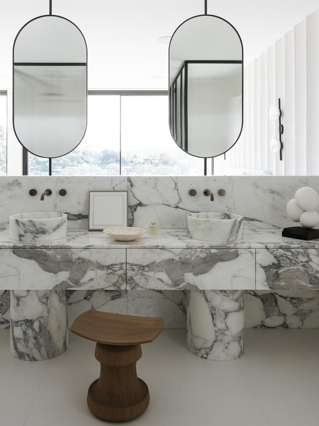 The master bathroom. Picture: Felix Forest and styled by Joseph Gardner