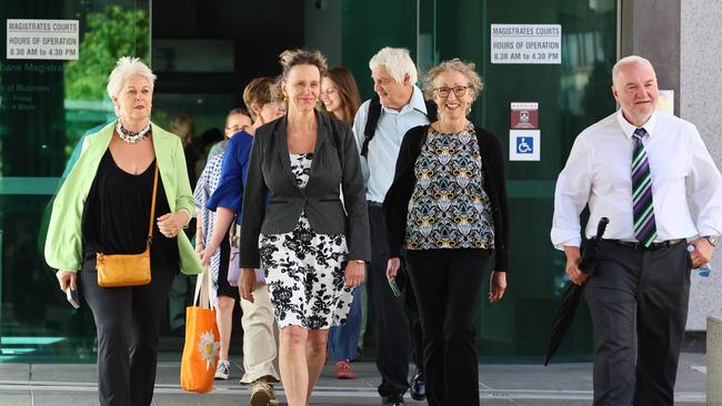 BRISBANE, AUSTRALIA - OCTOBER 11, 2024: Extinction Rebellion State Parliament protesters leave the Brisbane Magistrates court after they were sentenced. Picture: Tertius Pickard