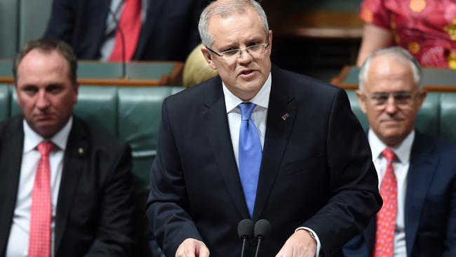 Australian Federal Treasurer Scott Morrison speaks at the despatch box during the delivery of the 2016-17 Federal Budget in the House of Representatives at Parliament House in Canberra. PICTURE: AAP