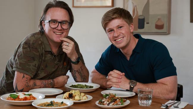 Irwin (right) enjoying a meatless High Steaks lunch at Totti’s with journalist Jonathon Moran, today. Picture: Justin Lloyd