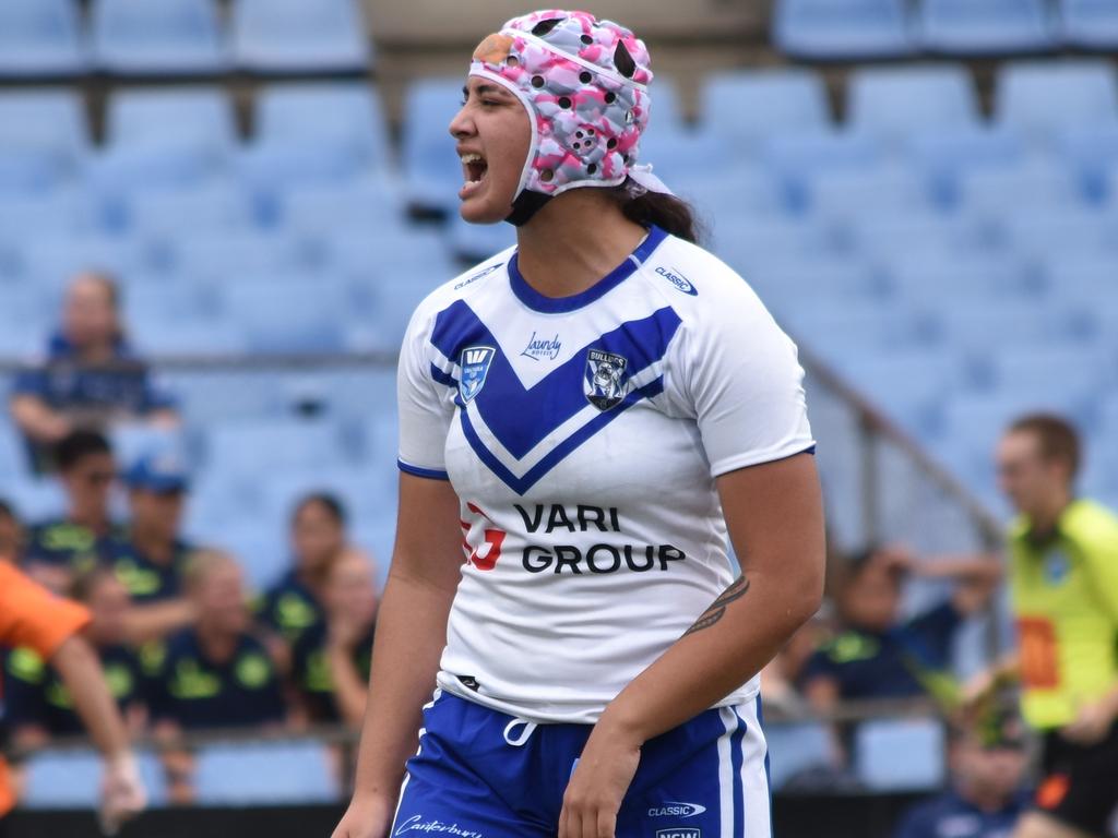 Trinity Tauaneai barking orders for the Bulldogs. Picture: Sean Teuma