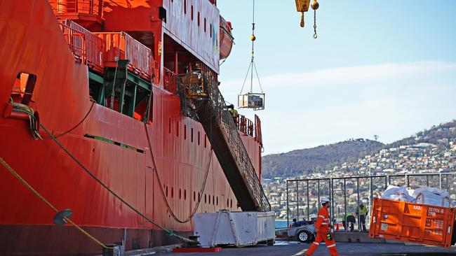 Aurora Australis ahead of its final voyage to Antarctica. Picture: ZAK SIMMONDS