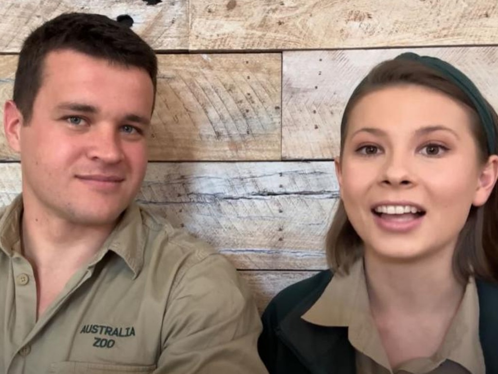 Bindi Irwin (right) and husband Chandler Powell have asked fans to stop inquiring about whether they plan to have more children. Photo: YouTube/Australia Zoo.