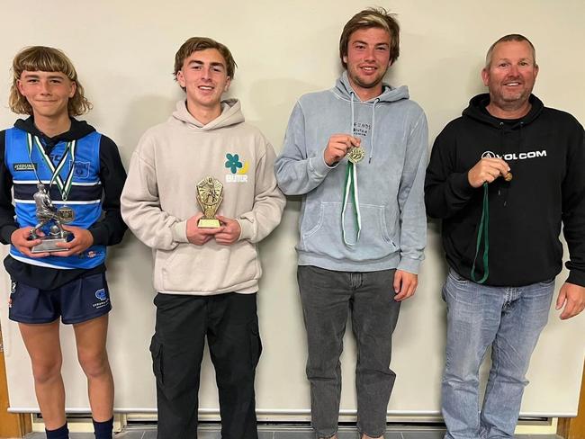 Laken, Jonty, Baylin and Leigh Thompson with their U13/U14 Western Eyre FL medals. Picture: Kelly Thompson