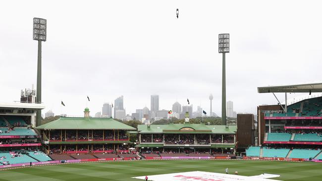 Rain delays play during day three of the Sydney Test match. Picture: Getty