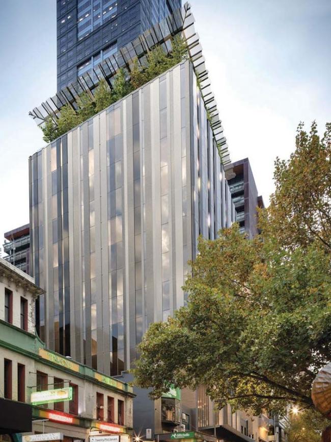 The proposed 13-storey micro hotel on Russell St. Architect: Buchan/Nikken