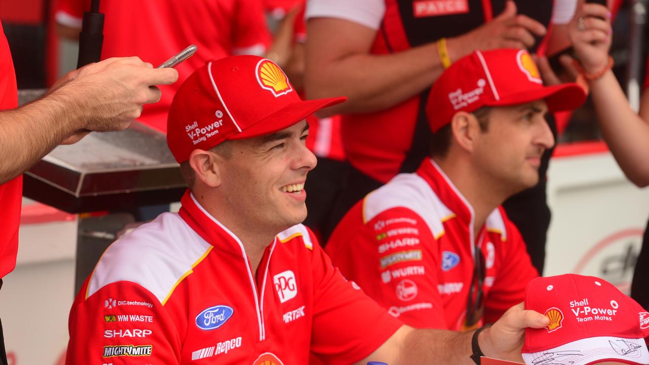 Watpac Townsville 400 Day One. Socials. Supercar drivers Scott McLaughlin and Fabian Coulthard sign autographs. Picture: Evan Morgan