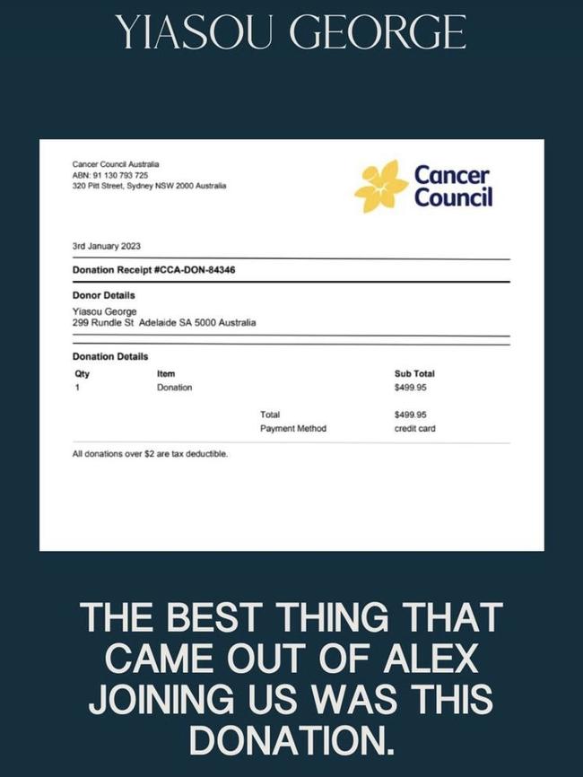 Yiasou George donated the full amount of the man’s bill to the Cancer Council.