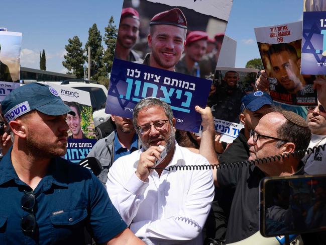 Israel's far-right National Security Minister Itamar Ben Gvir calls on the continuation of the war efforts, in Jerusalem. Picture: AFP