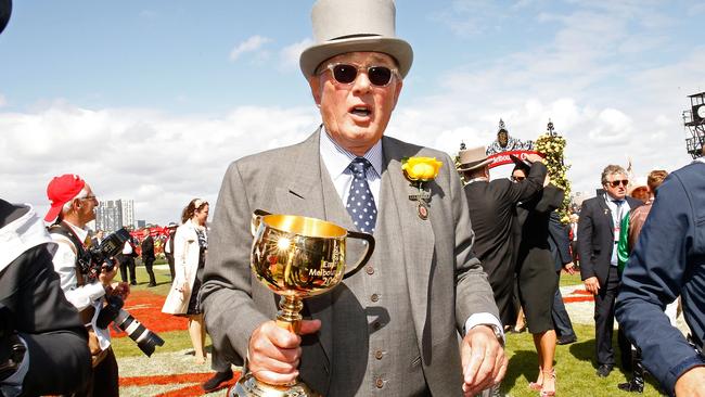 Lloyd Williams after winning the 2017 Melbourne Cup with Rekindling. Picture: Getty Images