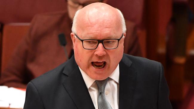 Attorney-General George Brandis during Senate Question Time in the Senate chamber at Parliament House in Canberra, Monday, November 27, 2017. (AAP Image/Mick Tsikas) NO ARCHIVING