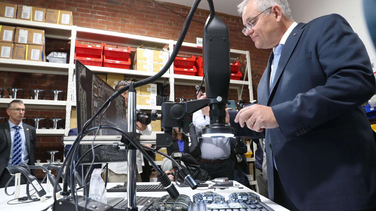 Former Prime Minister Scott Morrison tours the Seer medical facility in Melbourne in 2021. Picture: David Crosling/NCA NewsWire