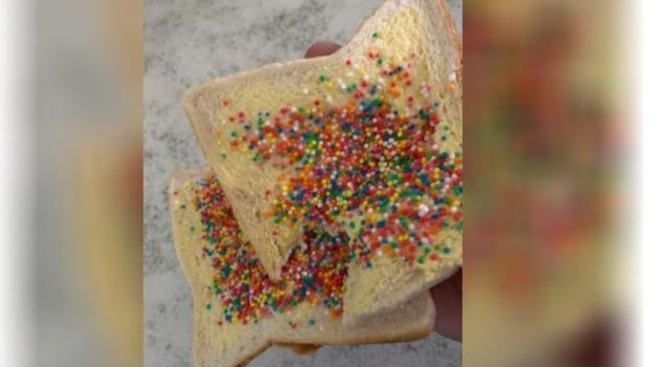 The picture that sparked a big debate about how fairy bread is supposed to look. Picture: Reddit