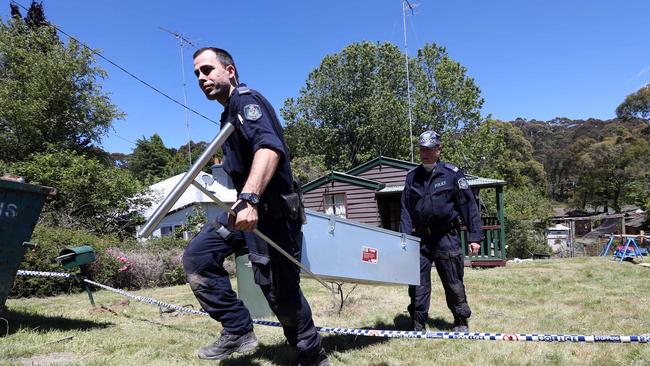 Police at the site of the excavation in Trow Ave, Katoomba on Tuesday. Picture: Richard Dobson