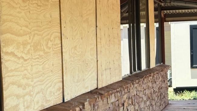 Boarded up windows at Tennant Creek Library. Picture: Supplied