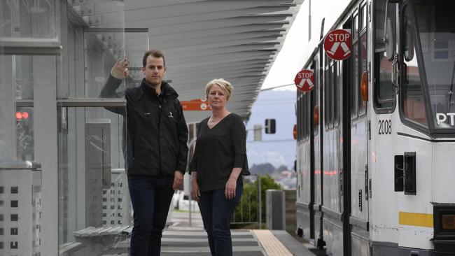 Knox councillor Jackson Taylor and Labor candidate for Ferntree Gully Julie Buxton in Vermont South. Picture: Andy Brownbill