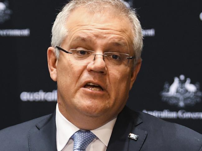 Australian Prime Minister Scott Morrison speaks to the media during a press conference at Parliament House in Canberra, Friday, June 12, 2020. (AAP Image/Lukas Coch) NO ARCHIVING