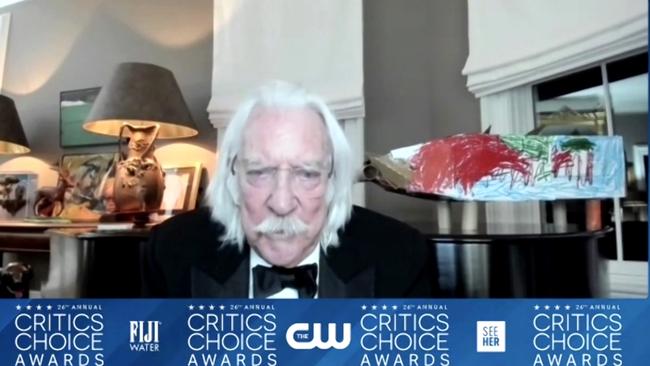 Donald Sutherland was last seen when he appeared at the Critics Choice Awards in 2021 via video link due to the Covid pandemic. Picture: Getty