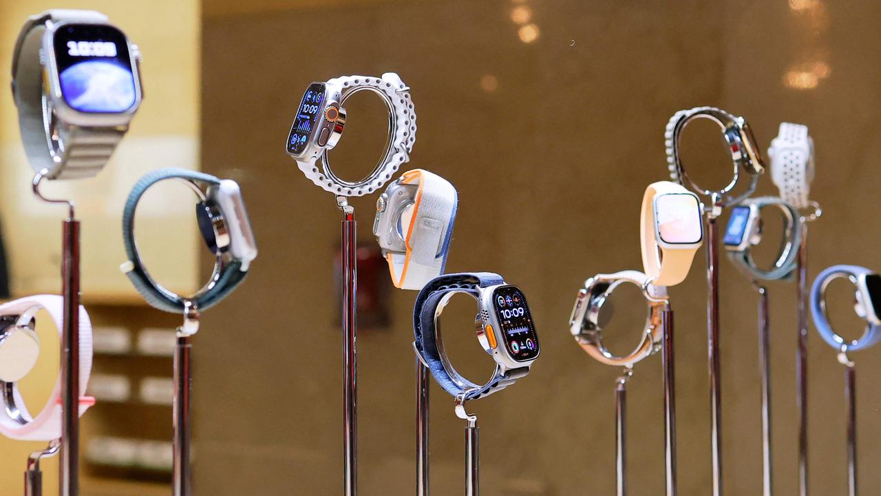 Apple Watch Series 9 and Ultra 2 models will still be available to purchase in the US through third-party retailers until stock runs out. Picture: Michael M. Santiago/Getty Images/AFP.