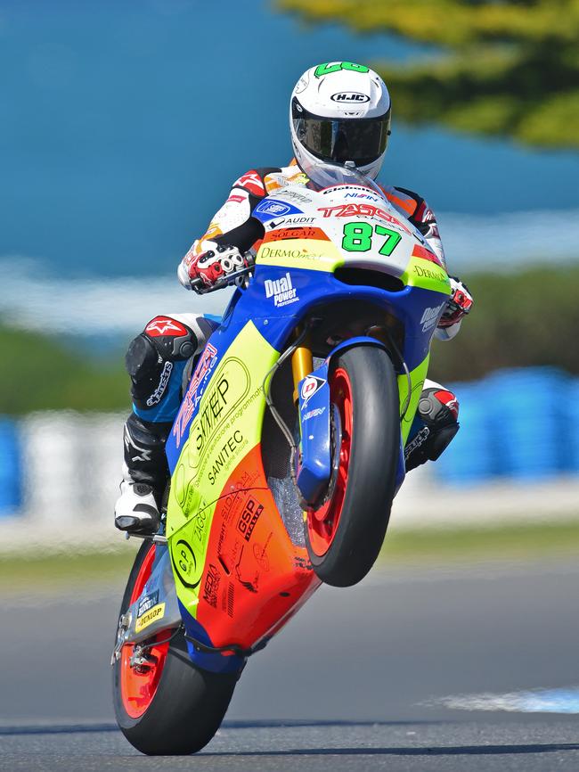 Remy Gardner during the Moto2 warm-up in the Australian round last year. Picture: Stephen Harman