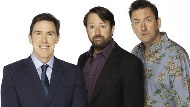 Would I Lie to You? host Rob Brydon, with team captains David Mitchell and Lee Mack