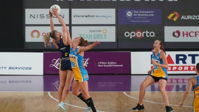 Maddi Ridley (left) on court for Bond University. Picture: Supplied