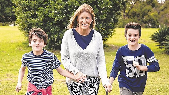 Kylie Gillies with her sons Archie (left) and gus. Picture: Nigel Lough.