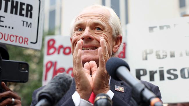 Peter Navarro speaks to the media outside court on Thursday. Picture: AFP