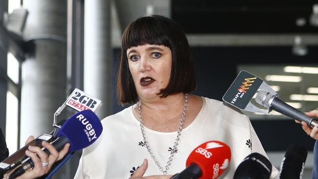 Rugby Australia CEO Raelene Castle speaks to media about Israel Folau's use of social media. Picture: AAP