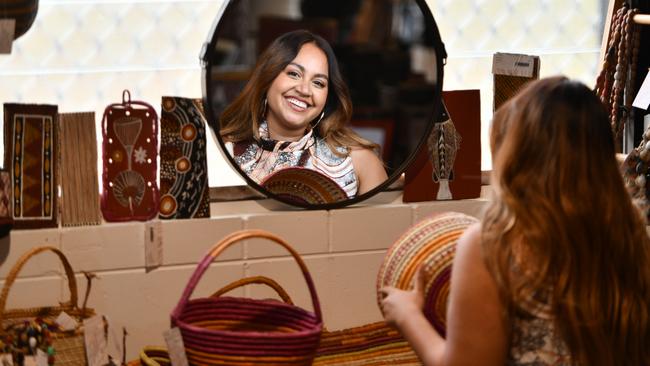 Jessica Mauboy at Marrawuddi Arts and Culture ahead of 2022 Darwin Aboriginal Arts Fair. Picture: Wayne Quilliam