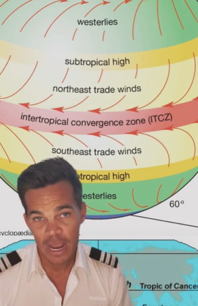 He said this is where the winds with the northern hemisphere often converge with the winds of the southern hemisphere often causing bad weather and turbulence. Picture: TikTok/jimmy_nicholson