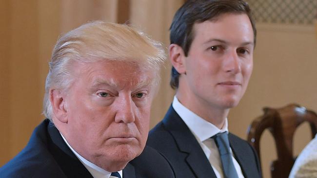 Donald Trump and Jared Kushner take part in a bilateral meeting with Italy's Prime Minister Paolo Gentiloni last week. Picture: AFP.