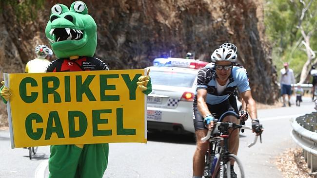 Perth's Geoff Barret, aka Crikey Cadel, was there to cheer his hero on. Picture: Tai...