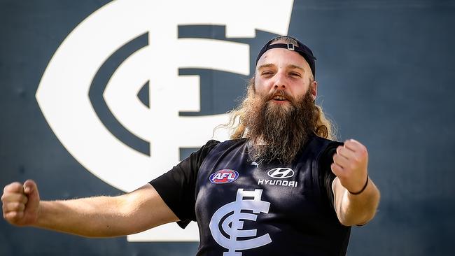 Carlton supporter Jack Distasio at Princes Park this morning. Jack is heading to Brisbane to watch Carlton in the Preliminary Final against Brisbane next week. Picture: Ian Currie