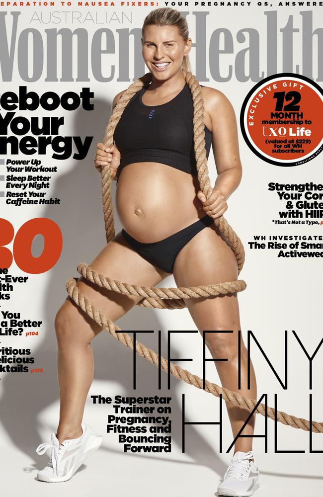 Tiff Hall on the cover or June 2022 Women's Health magazine with her then 26-week bump. Picture: Women's Health