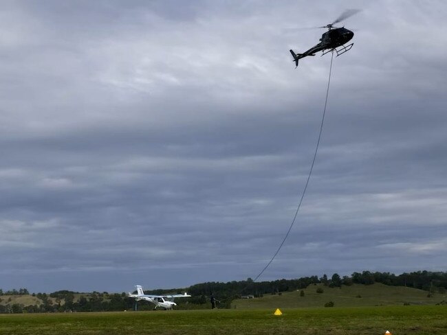 The team from Rotorwing Helicopter Services retrieved a Jabiru ultralight which had been forced to make an emergency landing at Tatham.