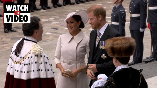 Queen's Jubilee: Prince Harry and Meghan Markle arrive for thanksgiving service