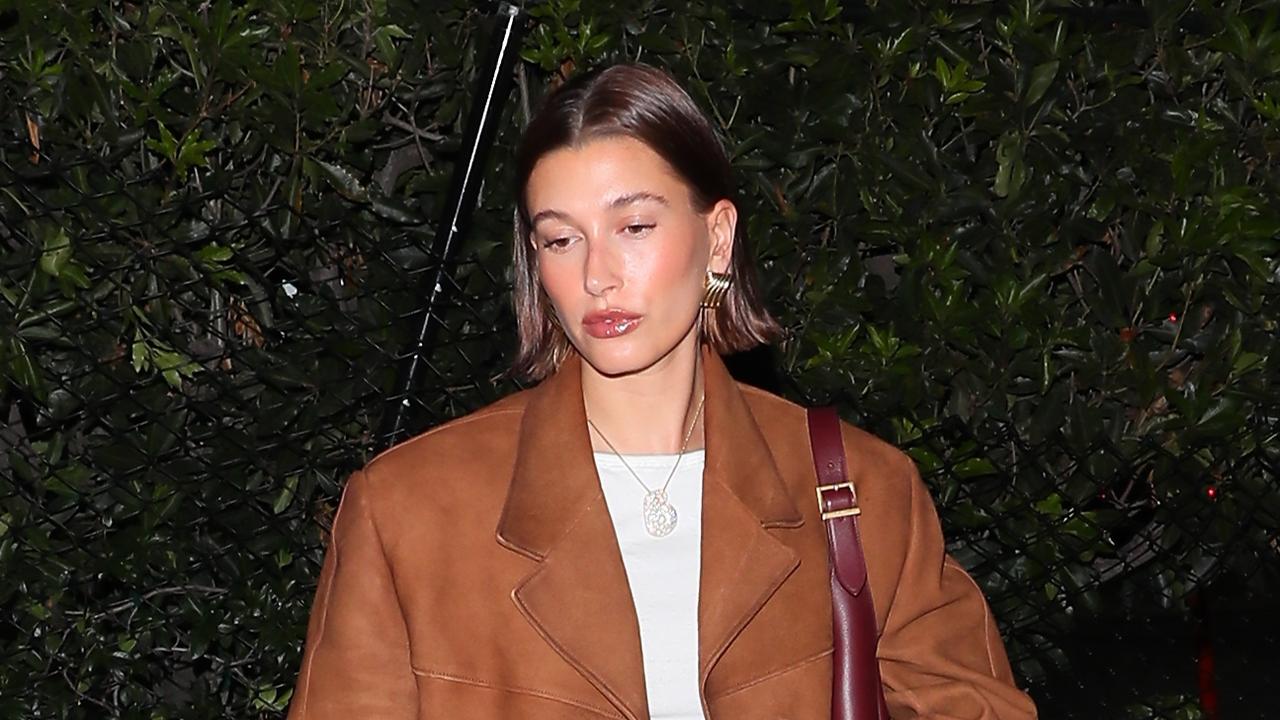 Hailey Bieber is seen at Funke for Kim Kardashian birthday party on October 20, 2023 in Los Angeles, California.