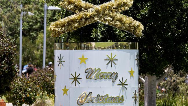 A Christmas tree with decorations in Southport at the Broadwater Parklands. Photo: Jerad Williams.